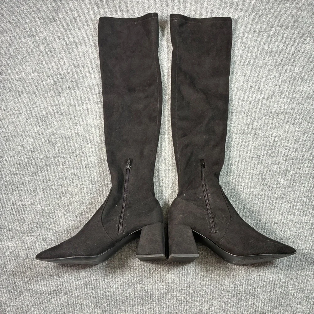 Steve Madden Shari OTK Boots Womens 9 Black Faux Suede Pointed Toe Block Heel
